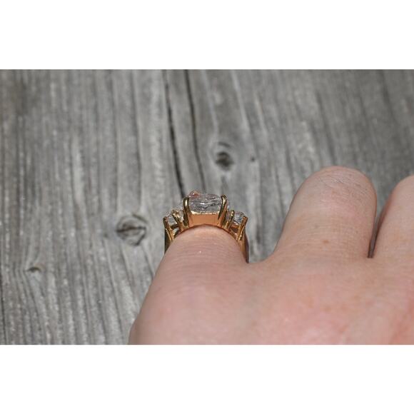 Size 5 Gold Engagement Ring, 14k Solid Gold, Three Stone Wedding Ring - Picture 3 of 4